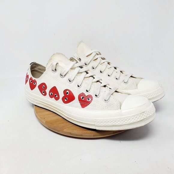 Converse Chuck Taylor x CDG Play Mens 10 Shoe Multi Hearts Off White Low Sneaker - Picture 7 of 14